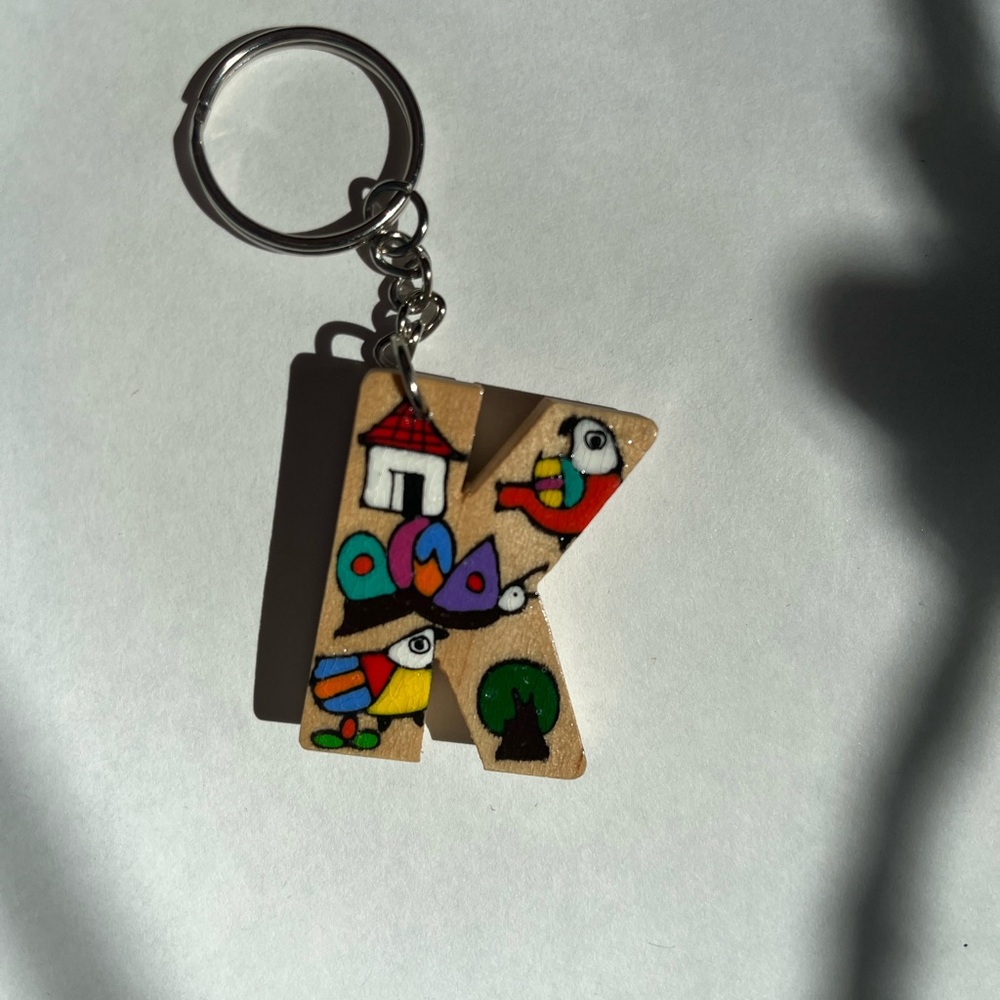 Colorful Wooden 'K' Keychain